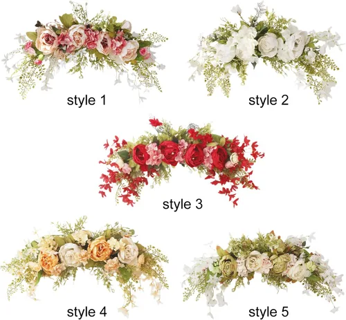 Vista 6 de Guirnalda de flores artificiales de peonía para puerta delantera, flores de arco de boda, 29.5 pulgadas con hortensia para dintel, boda, arco