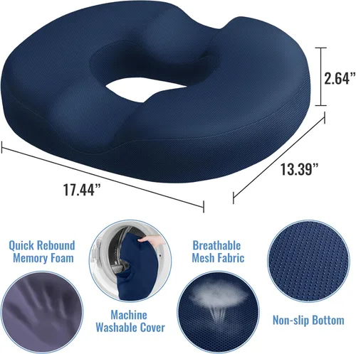 Vista 2 de Cojín de asiento en forma de dona CloudBliss para alivio del dolor de coxis y hemorroides, cojín de silla de espuma viscoelástica para después