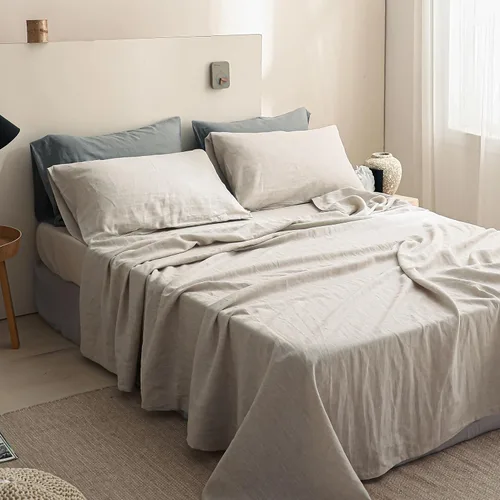 Vista 33 de Simple&Opulence Juego de sábanas de 100 % lino tamaño Twin, 3 piezas de lino francés natural, juego de ropa de cama transpirable, suave y duradero