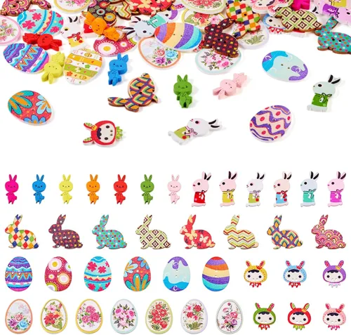 Vista 16 de KISSITTY - 160 botones de madera con temática de animales, 2 agujeros, botón de madera de animales de dibujos animados, bonitos botones decorativos