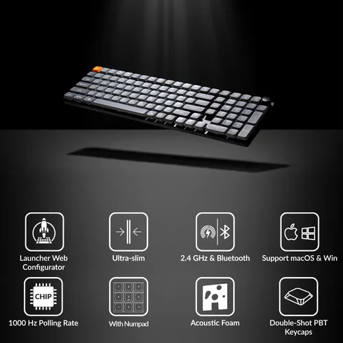 Vista 2 de Keychron K17 Max 96% Layout QMKLauncher Teclado mecánico con cable ultra delgado inalámbricotipo C con retroiluminación RGB, interruptor marrón