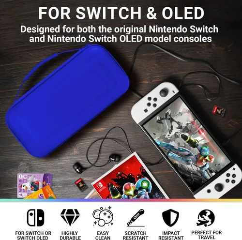 Vista 3 de Orzly Funda de transporte compatible con Nintendo Switch y la nueva consola OLED de Switch - Funda protectora de viaje portátil con bolsillos