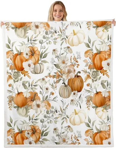 Vista 19 de Fall Sunflowers Throw Blanket,Thanksgiving Day Pumpinks Bed Plush Blanket for Living Room Decor,Rustic Geometric Grids Couch Bed Sofa Soft Cozy Kids