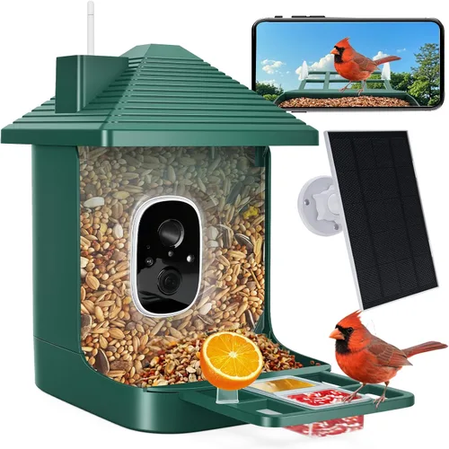 Vista 8 de Comedero inteligente para pájaros con cámara, identificación de especies con inteligencia artificial, casa de pájaros con energía solar, alertas