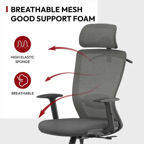 Vista 7 de SANODESK OS3 - Sillas de escritorio de oficina en casa, silla giratoria de respaldo alto para computadora, silla de oficina ergonómica de malla