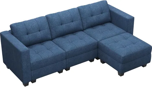 Vista 85 de Belffin Sofá modular modular con tumbonas dobles en forma de U, modular con asiento de almacenamiento, sofá modular con otomanas reversibles