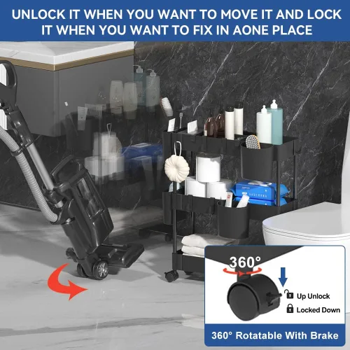 Vista 3 de VANDHOME 3-Tier Slim Storage Utility Rolling Cart with Wheels Multifunction Organizer Slide Out Trolley Cart for Kitchen Bathroom Narrow Places with