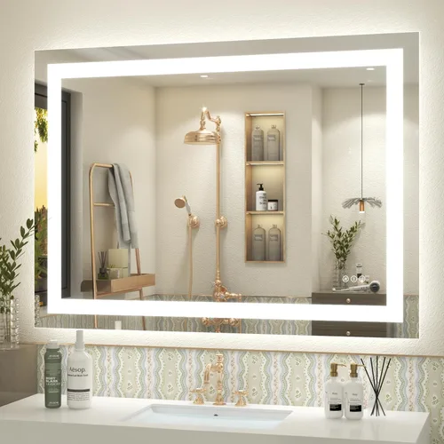 Vista 21 de Espejo de baño LED iluminado de 30 x 30 pulgadas para pared, espejo cuadrado de tocador con luces, regulable, antivaho, a prueba de roturas