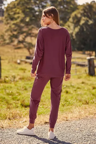 Vista 2 de PRETTYGARDEN - Conjunto de moda de 2 piezas para mujer, color liso, sudadera sin botones y de manga larga, pantalón largo