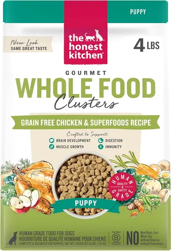 Vista 14 de The Honest Kitchen Clusters de comida para gatos de grado humano de comida entera sin granos de pollo seco, bolsa de prueba de 1 libra