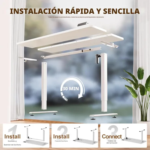 Vista 5 de Veken - Escritorio Eléctrico Grande de 140 cm de Altura Ajustable, de Sentarse a Pararse, Mesa de Computadora para Oficina en Casa y Estudio, Blanco