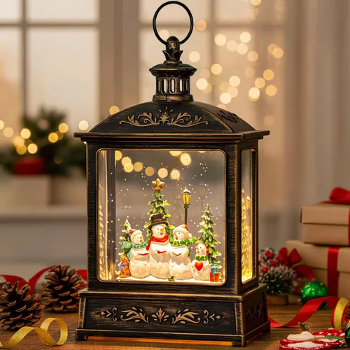 Vista 12 de Linterna de globo de nieve de Navidad, linterna brillante de agua iluminada con cable USB y funciona a baterías, para regalos y festival de Navidad