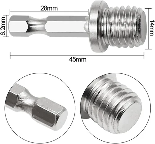 Vista 2 de Adaptador de taladro hexagonal Conector de carpintería M14 Llave eléctrica de división Adapta tu taladro eléctrico a alto par de enchufes de taladro