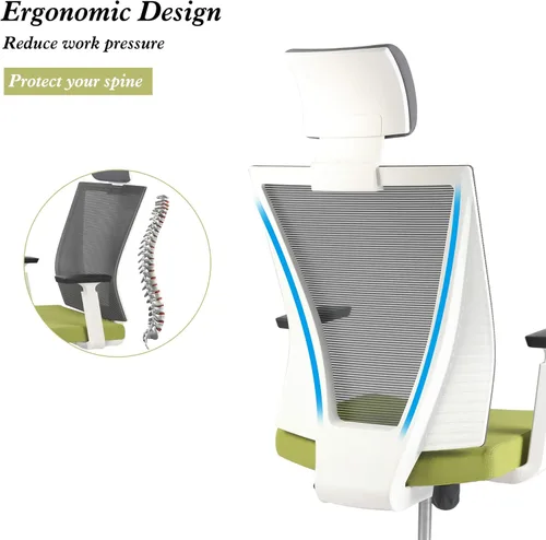 Vista 4 de Silla ergonómica de oficina, silla giratoria de escritorio, respaldo alto, silla de computadora de malla con reposabrazos, soporte lumbar ajustable