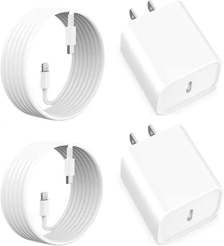 Vista 10 de Cargador de iPhone de carga rápida, paquete de 2 bloques de carga de pared USB C de Apple PD con cable USB-C a Lightning de 3 pies, adaptador tipo C