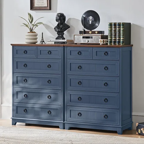 Vista 67 de Joaxswe Mesita de noche estilo granja de 18" con estación de carga, cómoda con mesa auxiliar de 2 cajones para dormitorio, mesita de noche de madera