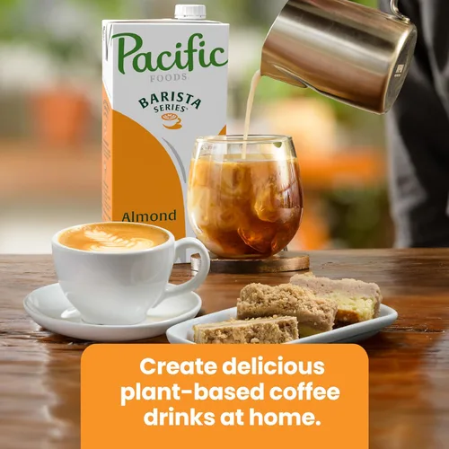 Vista 3 de Pacific Foods Leche de almendras original de la serie Barista, leche a base de plantas, caja de 32 onzas