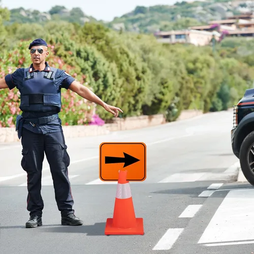 Vista 7 de Geetery 9 letreros de desviación naranja con flecha de tráfico, cono de carretera, direccional superior, izquierda, derecha, recta, para barricada