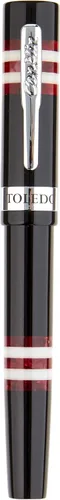 Vista 5 de Conklin Toledo - Pluma estilográfica en negro con segmentos de anillo naranja y blanco, punta flexible, pluma estilográfica de lujo para escritura