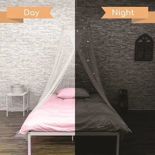 Vista 4 de Bollepo Toldo de cama blanco y morado para niñas con estrellas brillantes – Decoración de habitación de red de cuna de princesa Cortinas de cama