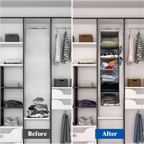 Vista 5 de 2 Packs Hanging Closet Organizer, 4-Shelf Closet Organizers and Storage with Side Pockets, Collapsible Hanging Shelves for Closet & RV & College