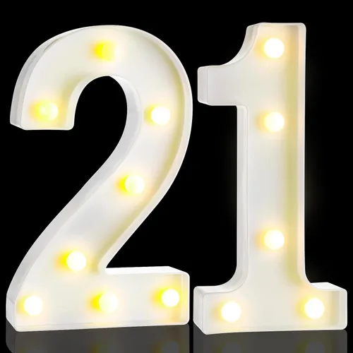 Vista 8 de Treela Números LED iluminados decorativos de 8.7'' de cumpleaños, letrero de números de marquesina de purpurina para decoración de fiesta