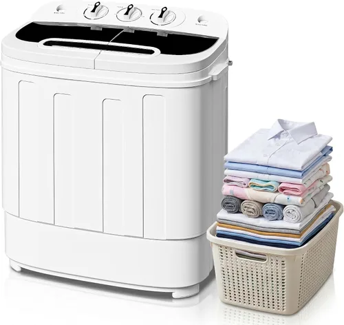 SUPER DEAL - Minilavadora compacta de doble tina, 13 libras de capacidad, lavadora portátil con ciclo de lavado y centrifugado, drenaje de gravedad