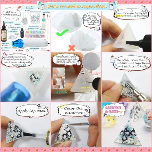 Vista 5 de FUNSHOWCASE Juego de moldes de dados de resina, juego de fundición de epoxi, número de letras, operación D4 D6 D8 D10 D12 D20 D24 20