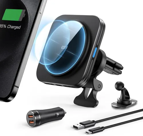 ESR Cargador de coche MagSafe, cargador inalámbrico magnético de 15 W, para carga de teléfono MagSafe, soporte de teléfono para ventilación de aire