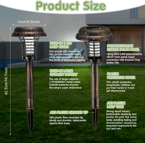 Vista 2 de Qualirey 4 unidades de exterminador solar de insectos impermeable al aire libre matamosquitos y lámpara repelente de iluminación