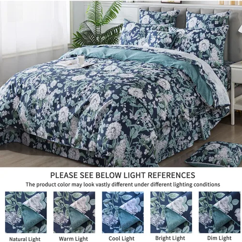 Vista 5 de FADFAY Juego de funda de edredón floral, tamaño completo, 100 % algodón, diseño de rosas y flores, funda de edredón azul, ropa de cama vintage