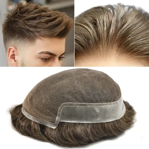 Vista 36 de Tupé de encaje suizo para hombre, pieza de cabello humano europeo, nudos blanqueados, línea capilar natural, encaje frontal, sistema de reemplazo