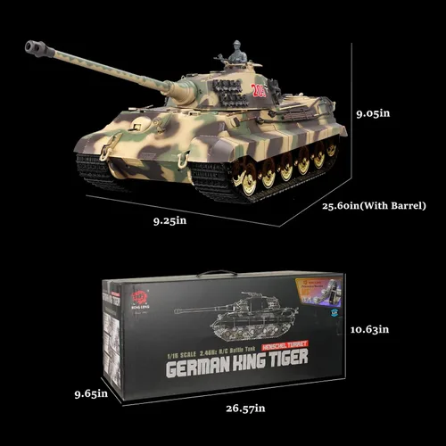 Vista 7 de Ferthor Fun Heng - Tanque largo RC para adultos 1:16 2.4ghz German Tiger King Henschel modelo de tanque de control remoto