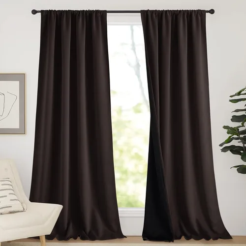 Vista 12 de NICETOWN Biscotti Beige 100% Cortinas opacas de 45" de largo para cocina, bolsillo con varilla para sótano completamente opaco, cortinas térmicas
