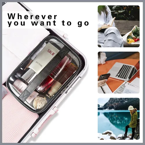 Vista 7 de Hoopet Bolsa de maquillaje de doble capa, bolsas de cosméticos de gran capacidad, transparente, impermeable, portátil, bolsa de almacenamiento