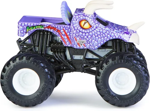 Vista 3 de Monster Jam Camión fundido a troquel 1:64 Spin Master 2022 con accesorio adicional: Ataque jurásico favorito de arena
