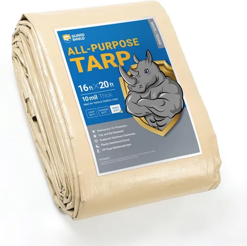 Vista 22 de GUARD SHIELD Lona resistente de 12 x 16 pies, cubierta de lona de polietileno negra y plateada impermeable, gruesa, multiusos, de 25/64 pulgadas