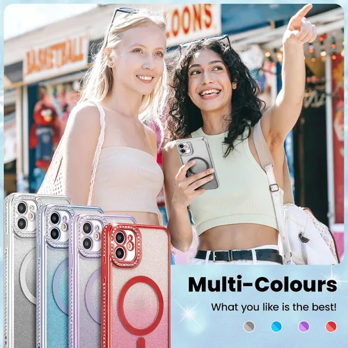 Vista 7 de ZCDAYE Funda con purpurina para iPhone 11 con decoración de diamantes, funda brillante de lujo con protector de cámara compatible con carga sin