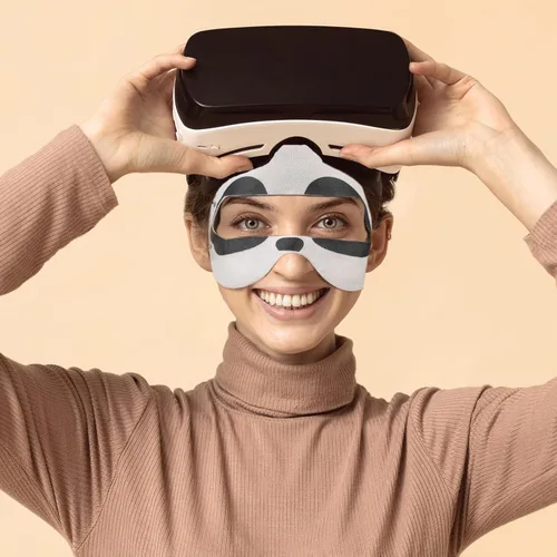 Vista 2 de Geekria 50PCS VR Cartoon Disposable Mask VR Headset Mask, VR Eye Cover Mask, VR Headset Cover Mask Universal Mask for VR Compatible with Meta Quest