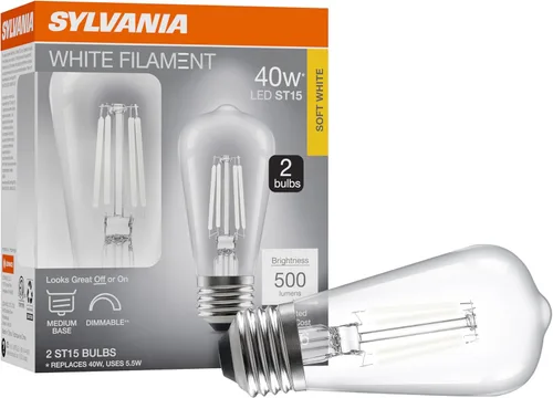 Vista 11 de Sylvania T14 - Bombilla LED transparente de filamento blanco, 3.5 W, regulable, 300 LMS, base media, 2700 K, blanco suave, 1 paquete (42266)