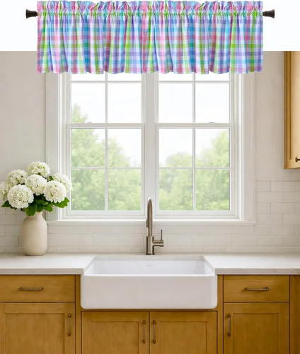 Vista 34 de Native Fab Juego de cortinas de cenefa para ventanas, paquete de 2, 54 x 18 pulgadas, bolsillo para barra, semitransparentes, cortinas cortas