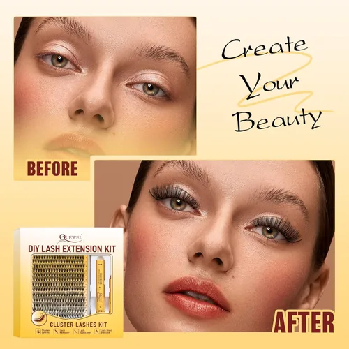 Vista 6 de Kit de racimos de pestañas QUEWEL, 320 piezas, extensiones de pestañas en racimo de 30D, racimos de pestañas de 9-16mm, kit de pestañas dispersas