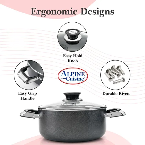 Vista 2 de Alpine Cuisine Olla antiadherente de 2.2 cuartos de galón con tapa de vidrio templado y asas de transporte, utensilios de cocina multiusos, horno