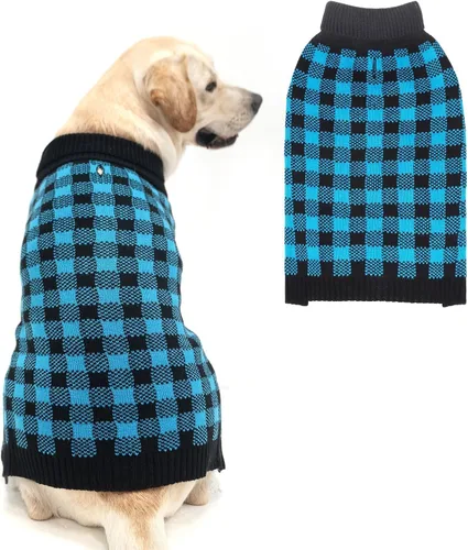 Vista 31 de PUPTECK - Suéteres para perros grandes, medianos y pequeños - Estilo clásico a cuadros de otoño, abrigo de invierno para cachorros, ropa cálida