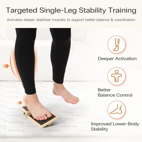 Vista 3 de StrongTek Single-Leg Balance Board for Foot & Ankle Strengthening, Rehab & Stability Training, Non-Slip Wood Design for Sprained Ankles, Plantar