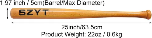 Vista 6 de Bate de béisbol de madera de 25 pulgadas, 29 pulgadas, 33 pulgadas, bate de sóftbol de defensa propia, defensa del hogar, amarillo ligero