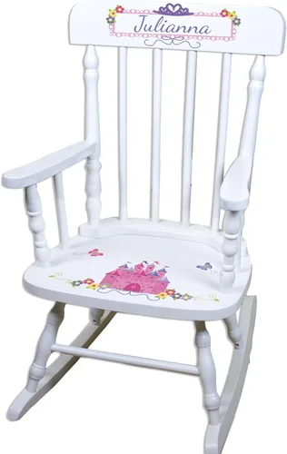 Vista 8 de My Bambino Mecedora personalizada de madera blanca para niña, regalo para bebé (búho calicó)
