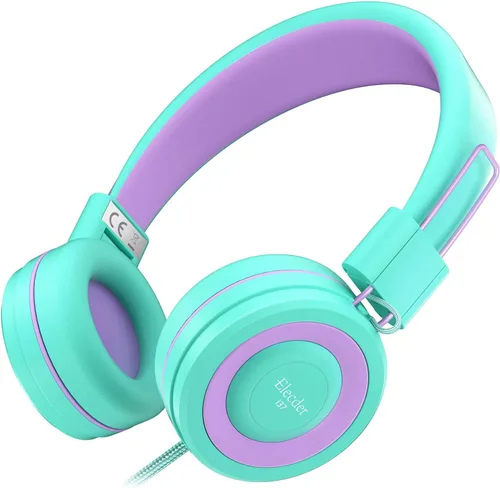 Vista 12 de Elecder i37 - Audífonos plegables de diadema para niños, niñas y adolescentes, con conector de 3.5mm, compatible con iPad, teléfonos celulares