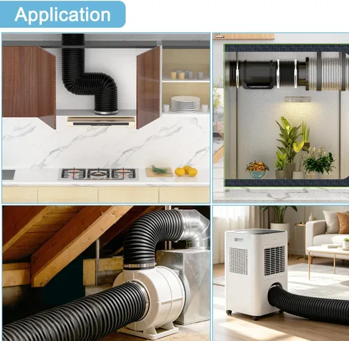 Vista 4 de Hon&Guan Conducto Flexible Aislado de 4 Pulgadas - Manguera de Protección de Cuatro Capas de Servicio Pesado Reductor de Ruido de 4 Pies, Conducto