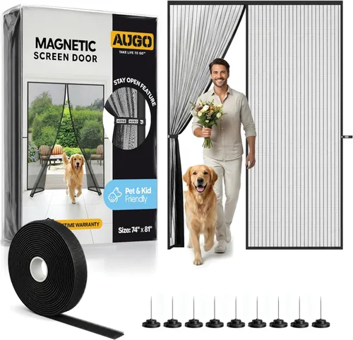 Vista 12 de AUGO Puerta de garaje con cierre magnético – Puerta mosquitera de garaje para 1 coche desplegable – Malla magnética para puerta – Parte inferior
